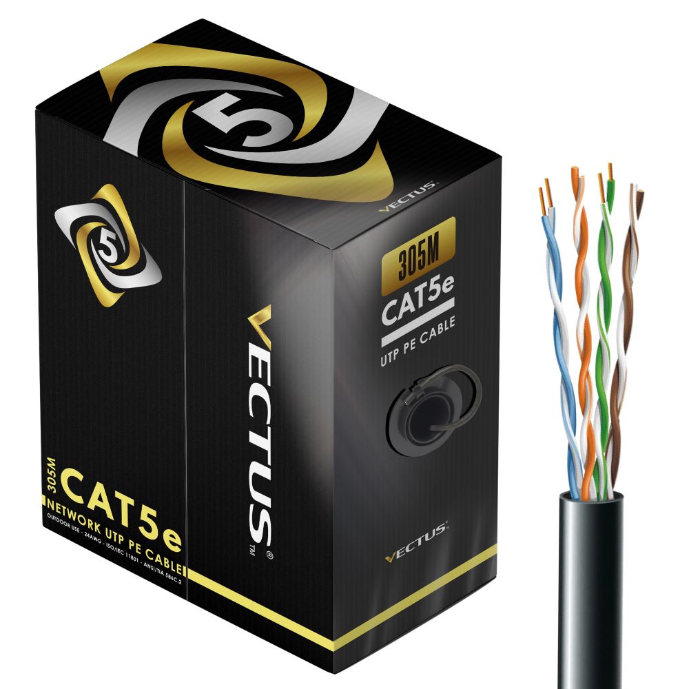 VECTUS CAT5e 305M Cable UTP PE, Outdoor (Black)