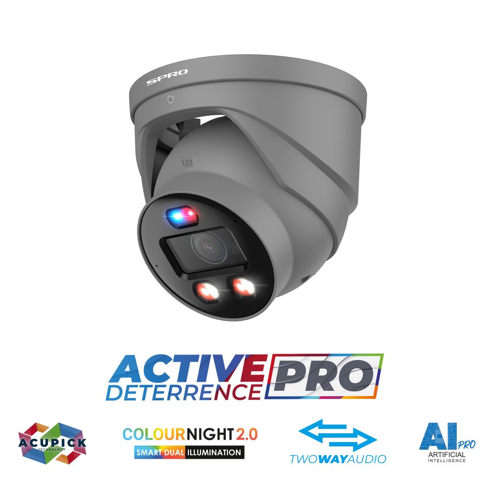 SPRO 6MP IP Turret ACTIVE DETERRENCE PRO with Smart Dual Illumination and Acupick Technology - Grey