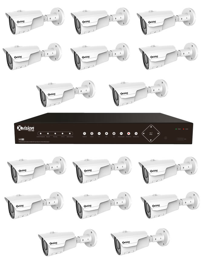 16 x Xvision PRO-HD 4 Megapixel 30m IR Bullet Camera System