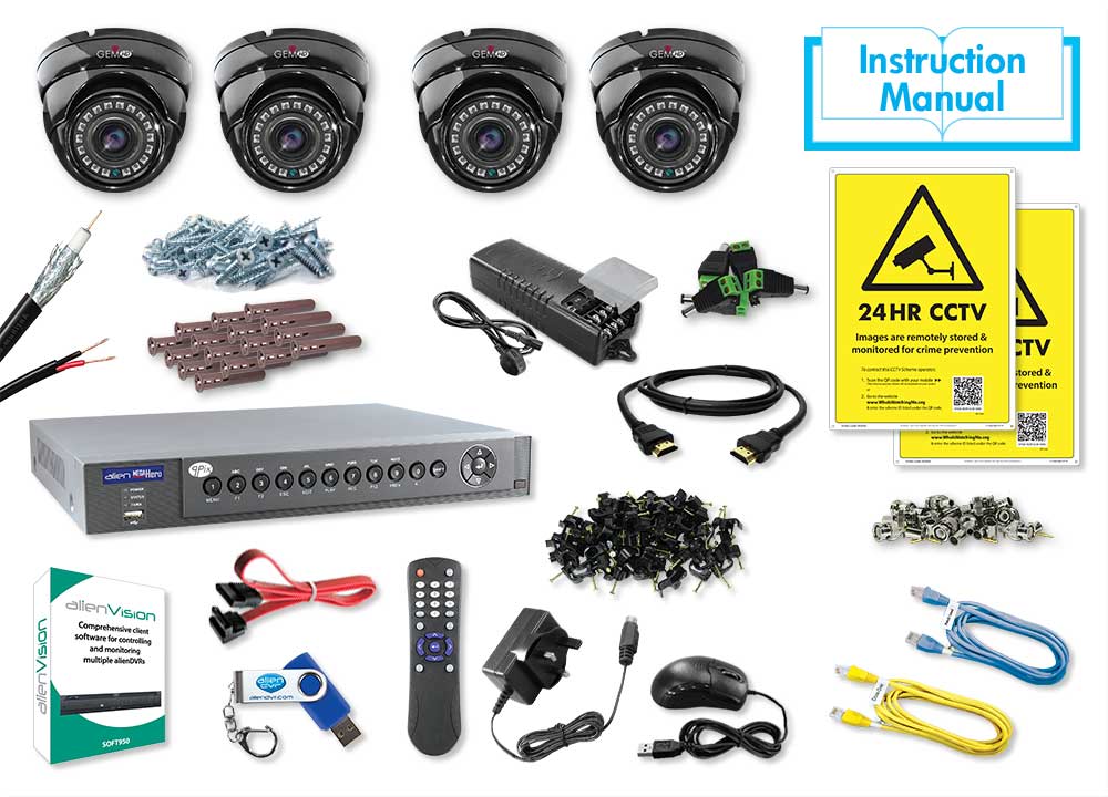 4 Camera HD CCTV Kit 4 x Black HD Mini 3.6mm Eyeballs