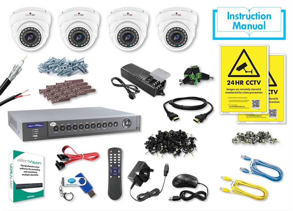 4 Camera HD CCTV Kit 4 x White HD Mini 3.6mm Eyeballs