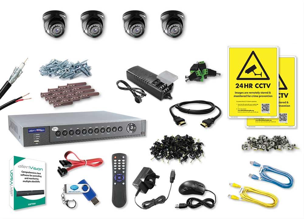 4 Camera HD CCTV Kit 4 x Black MiniRok 3.6mm HD Eyeballs