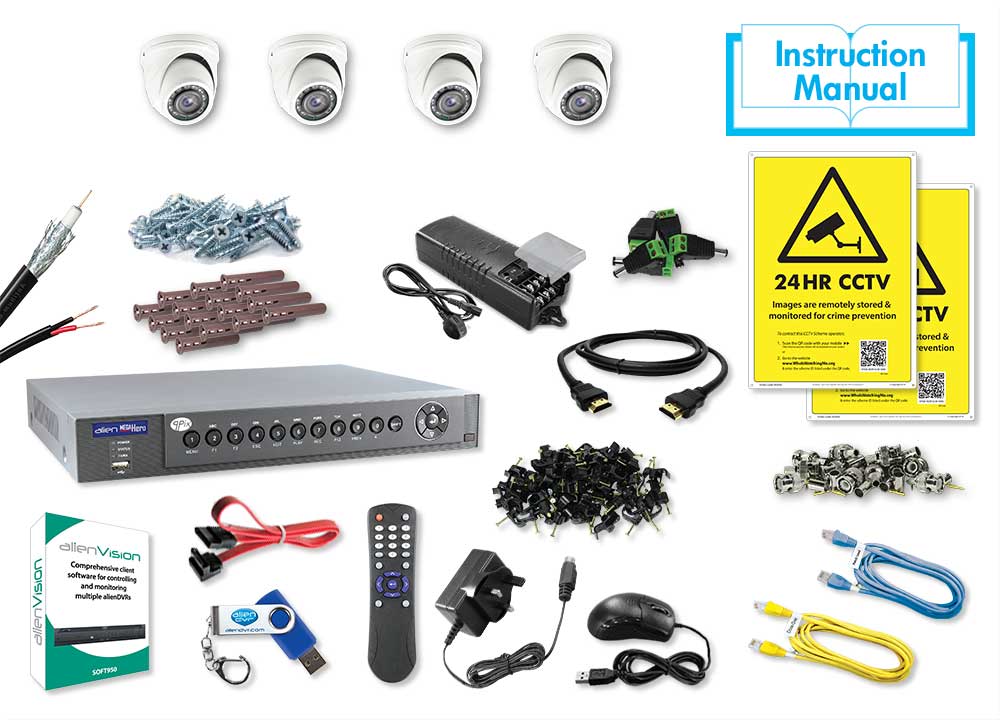 4 Camera HD CCTV Kit 4 x MiniRok 3.6mm HD Eyeballs White