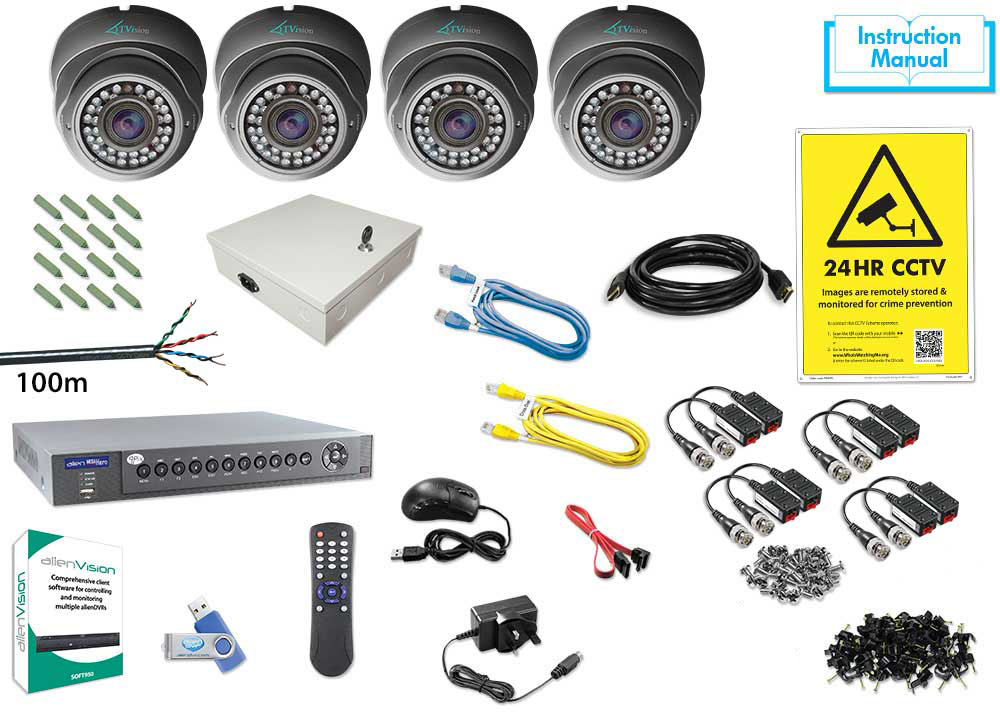 4 Channel Dvr Kit 1Tb + Eyeball Domes + Baluns