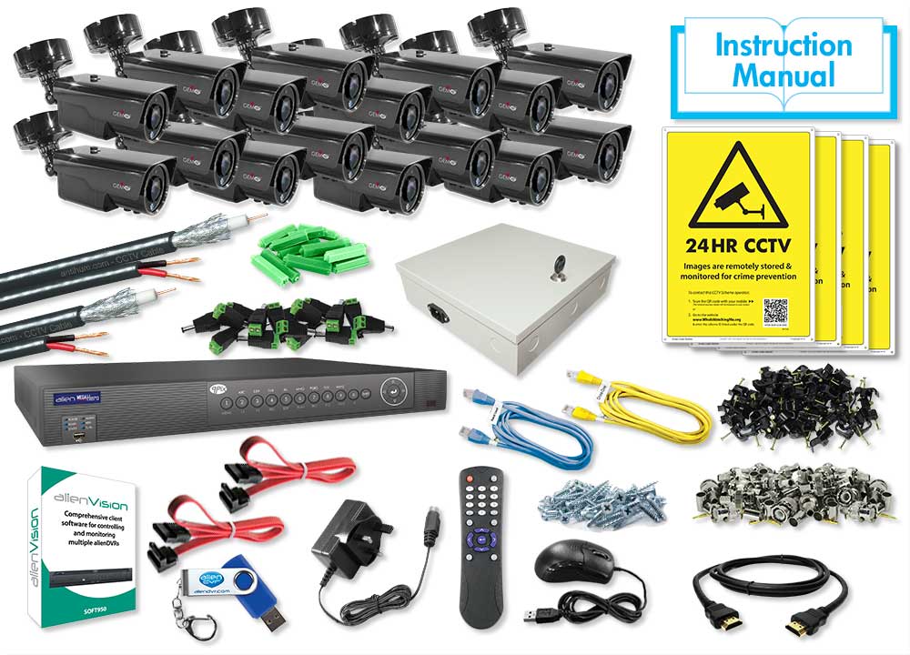 16 Ch-Mega Dvr Kit 4Tb W/16 Ir Cams Blk