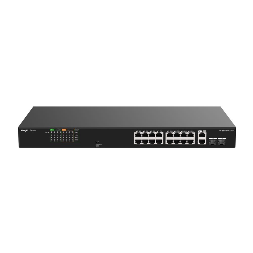 Ruijie Reyee 16-Port 10/100 Mbps with 2-Port Gigabit Unmanaged PoE Switch (RG-ES118FGS-LP)