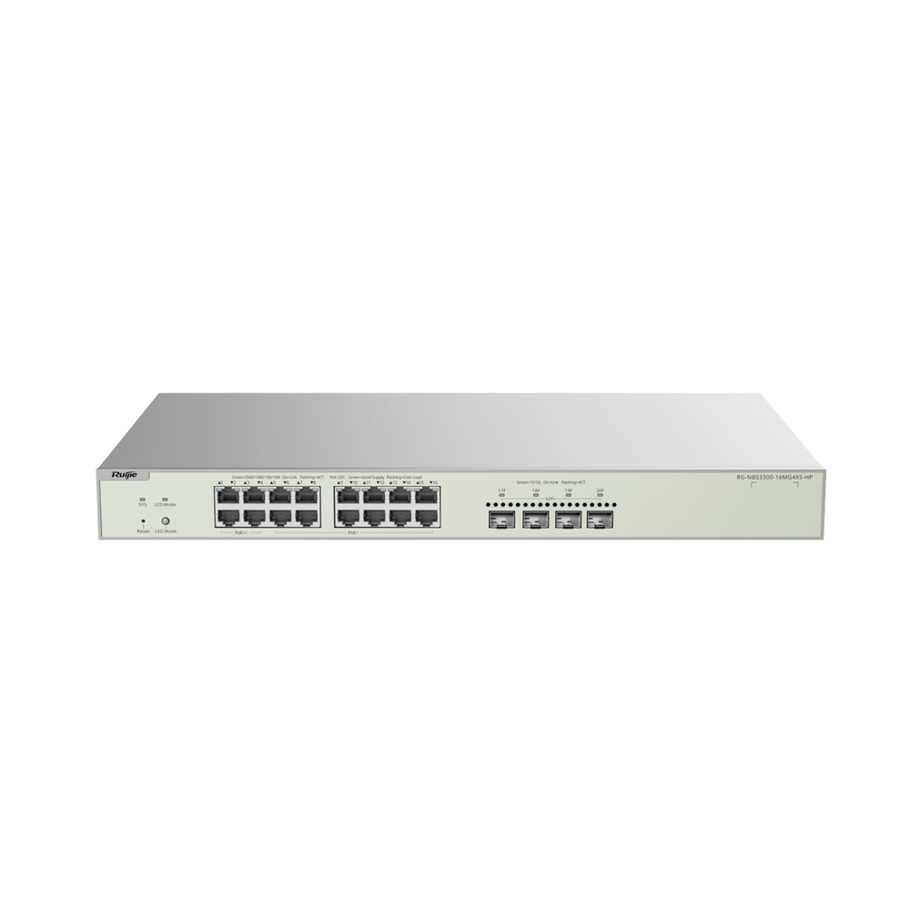 Ruijie Reyee 16-Port Muti-Gigabit Layer 2 Managed Switch with 4 x PoE++ Ports, 12 x PoE+ Ports, and 4 x SFP+ Uplink Ports (RG-NBS3300-16MG4XS-HP)