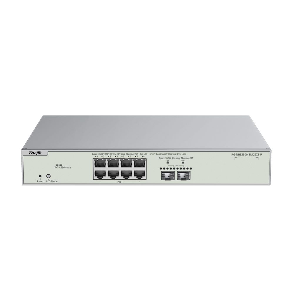 Ruijie Reyee 10 Ports Multi-Gigabit Layer 3 Managed Switch with 8 PoE++ Ports, 2 SFP+ Uplink Ports (RG-NBS5300-8MG2XS-UP)