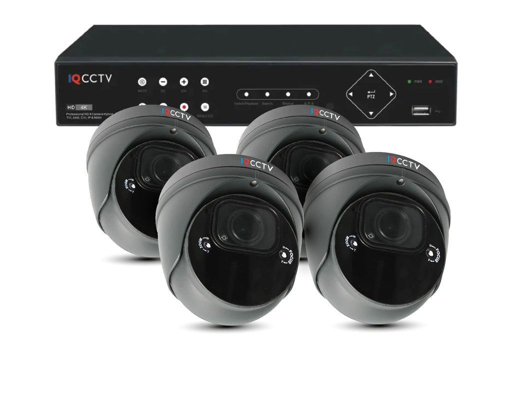 IQCCTV 4K Varifocal Pro Dome (Grey) 4 camera HD CCTV System