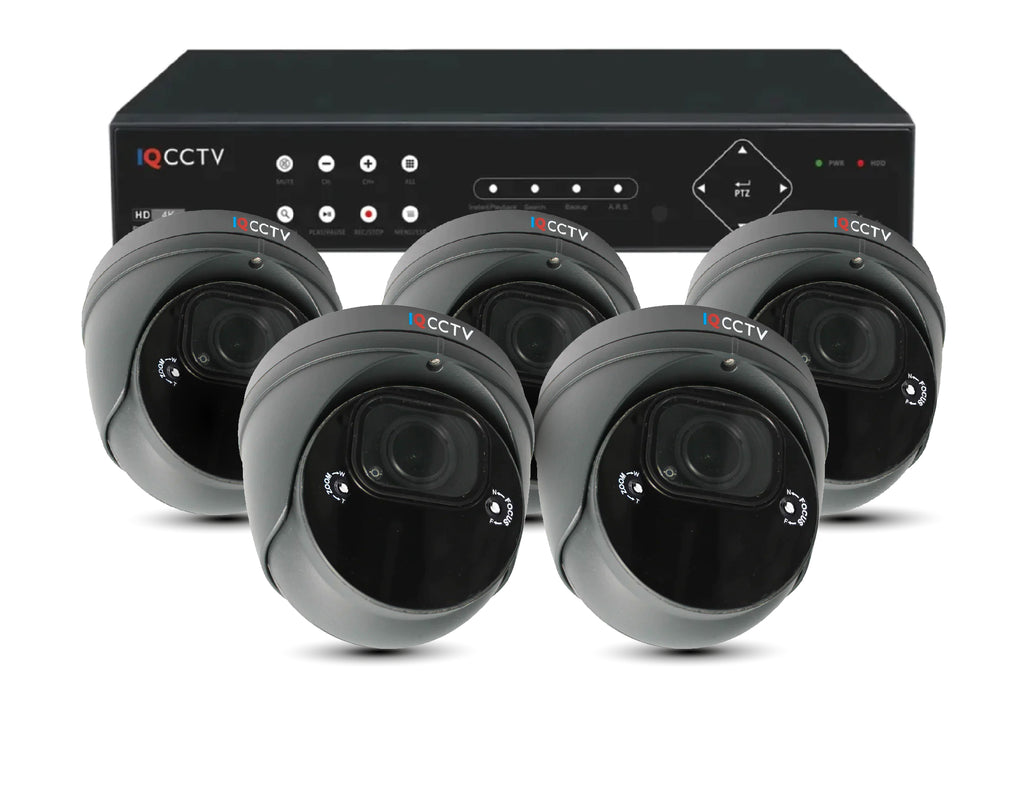 IQCCTV 4K Varifocal Pro Dome (Grey) 5 camera HD CCTV System