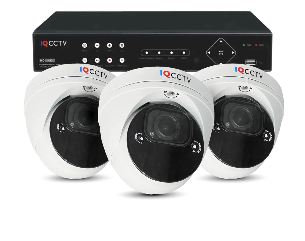IQCCTV 4K Varifocal Pro Dome (White) 3 camera HD CCTV System