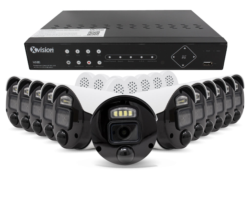 Xvision 5MP Active Defence Mini Bullet 12 camera PoE IP CCTV system