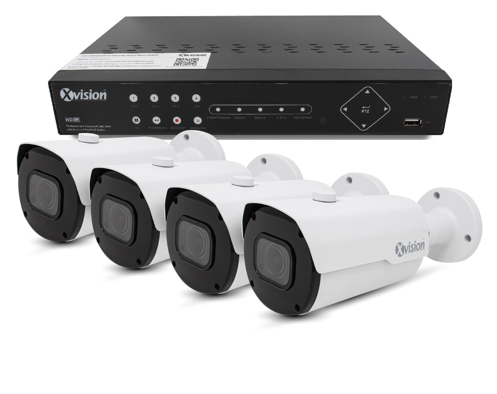 Xvision 5MP Pro Bullet 4 camera PoE IP CCTV system