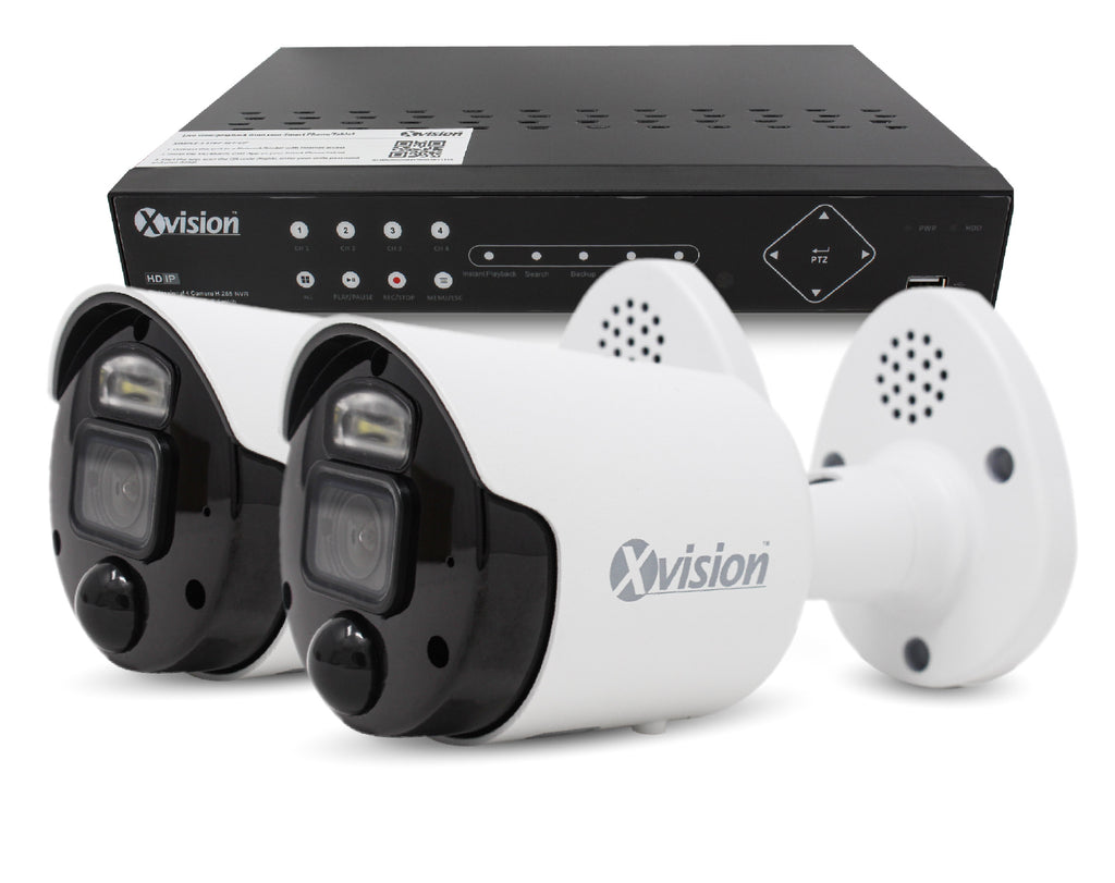 Xvision 4K Active Defence AI+BI Mini Bullet 2 camera PoE IP CCTV system