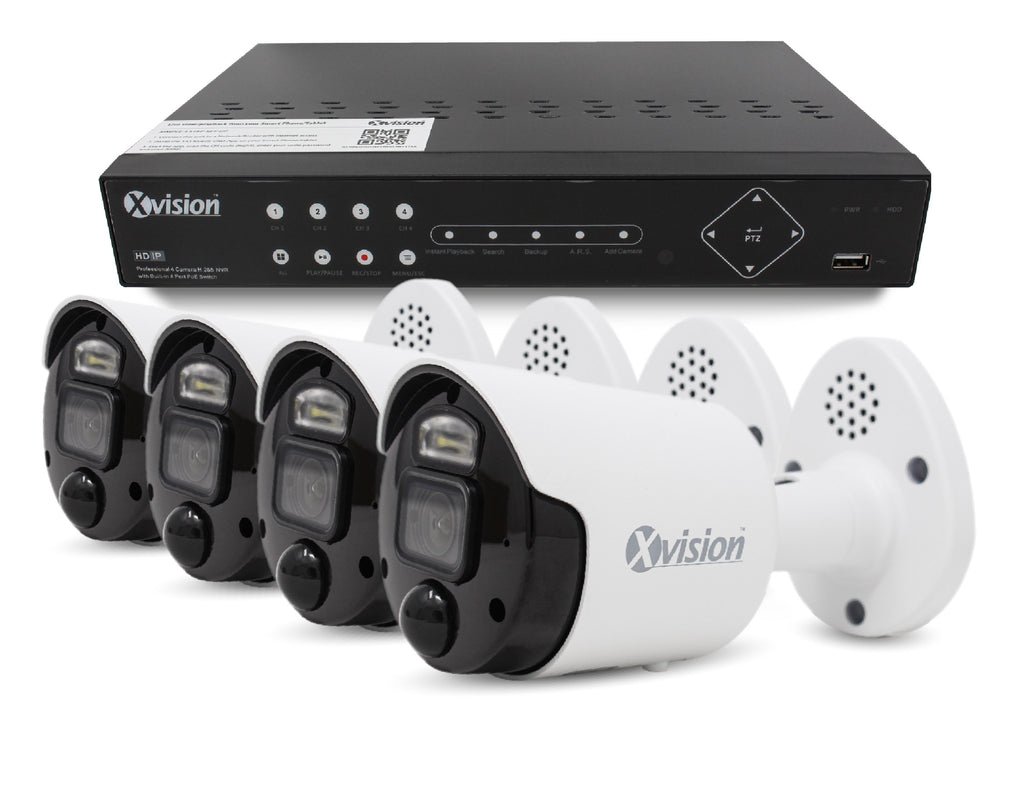 Xvision 4K Active Defence AI+BI Mini Bullet 4 camera PoE IP CCTV system