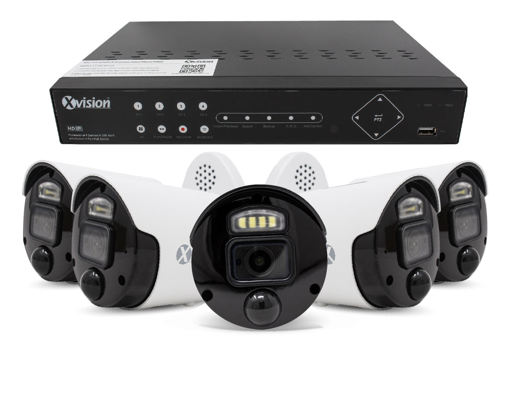 Xvision 4K Active Defence AI+BI Mini Bullet 5 camera PoE IP CCTV system