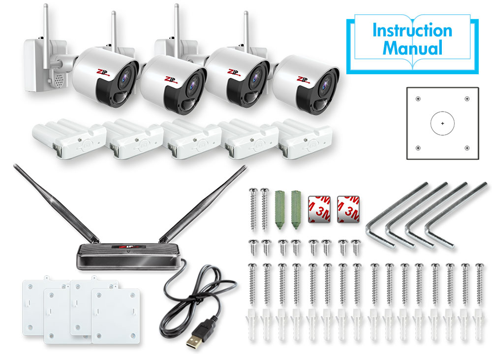 KIT - 4 R-D WIFI CAMS WH +1RX + 1 BAT PK