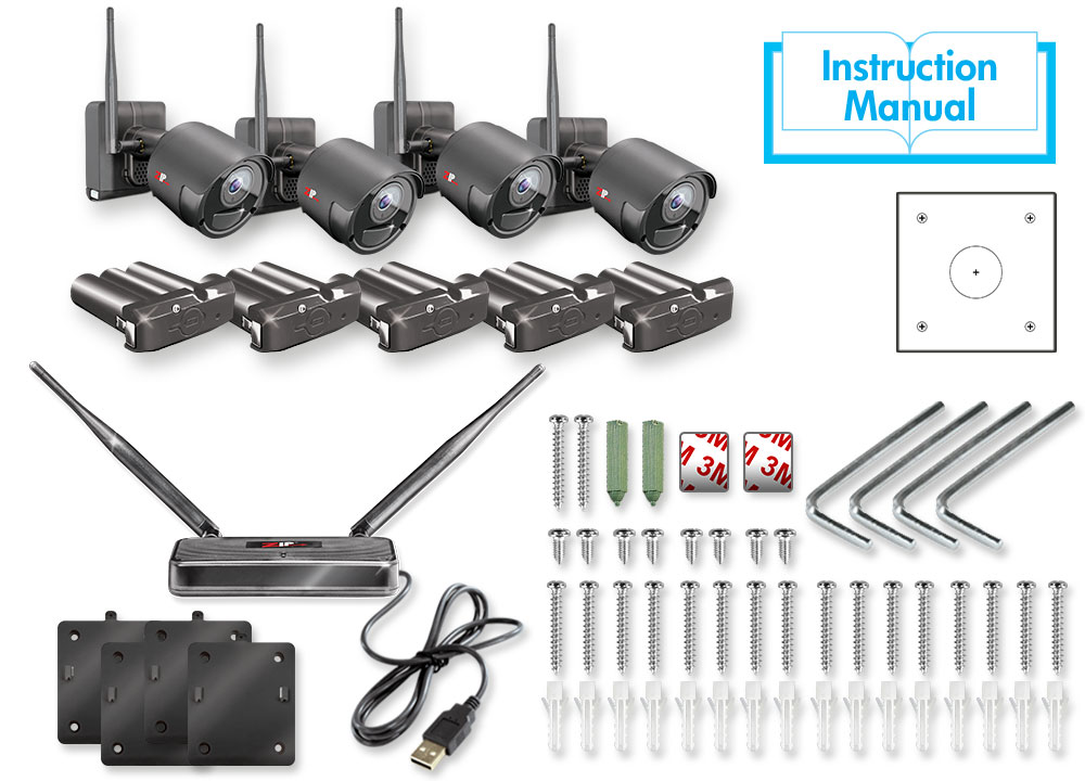 KIT - 4 R-D WIFI CAMS BK +1RX + 1 BAT PK
