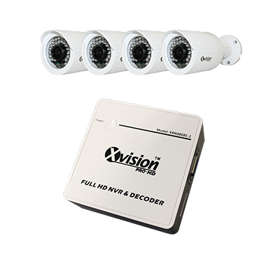 Professional Wireless (IP CCTV over Mains) HD-IP 720P 4 Camera IP CCTV System with 4 IR Bullet Cameras and 8 Camera NVR